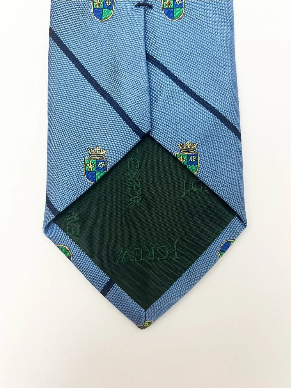 J Crew Men’s English 100% Silk Tie Blue Crest Ivy League USA Preppy Old Money